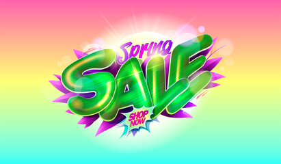 Fototapeta na wymiar Spring sale banner mockup with 3D lettering.