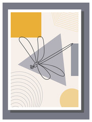 dragonfly on an abstract background, painting, vector