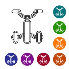 Black line Bicycle for kids icon isolated on white background. Set icons in color circle buttons. Vector