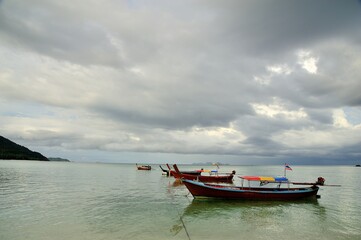 Naklejka na ściany i meble Boat on the beach at Lipe Island , Satun Thailand