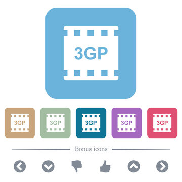 3gp movie format flat icons on color rounded square backgrounds