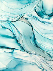 Abstract alcohol ink art drawing background blue waves