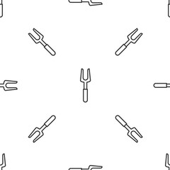 Grey line Barbecue fork icon isolated seamless pattern on white background. BBQ fork sign. Barbecue and grill tool. Vector Illustration