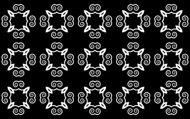 Black white geometric background. Ethnic pattern of the peoples of the East and Asia. Original style of doodling with curls. Template for wallpaper, stained glass, presentations, textiles, coloring.