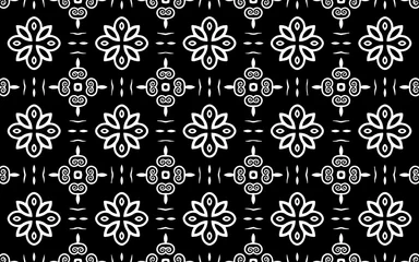 Zelfklevend Fotobehang Black white geometric background. Ethnic pattern of the peoples of the East and Asia. Trendy doodling style with swirls and flowers. Template for wallpaper, stained glass, presentations, textiles, col ©  swetazwet