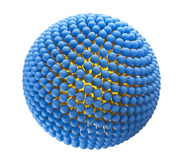 Medical 3D illustration of a monolayer micelle structure with a fat-soluble molecule inside the particle. Isolated on white background - obrazy, fototapety, plakaty