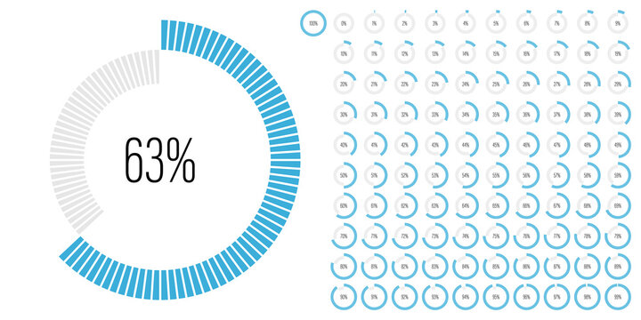 Set of circle percentage diagrams meters from 0 to 100 ready-to-use for web design, user interface UI or infographic - indicator with blue