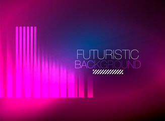 Fototapeta premium Bright neon color techno abstract background, shiny glowing neon lines in the dark background