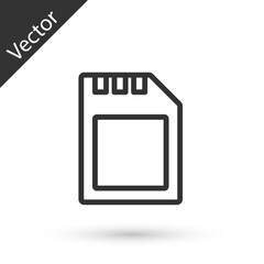 Grey line SD card icon isolated on white background. Memory card. Adapter icon. Vector