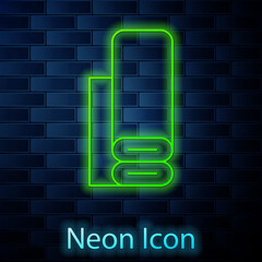 Glowing neon line Indian textile fabric icon isolated on brick wall background. Roll, mat, rug, cloth, carpet or paper roll icon. Vector