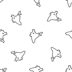 Grey line India map icon isolated seamless pattern on white background. Vector