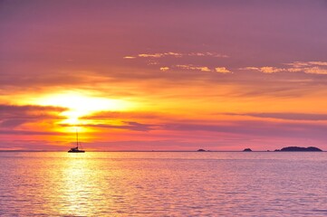 Sunset on the beach at Lipe Island , Satun Thailand