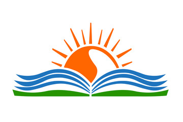 Open book and sun education logo icon
