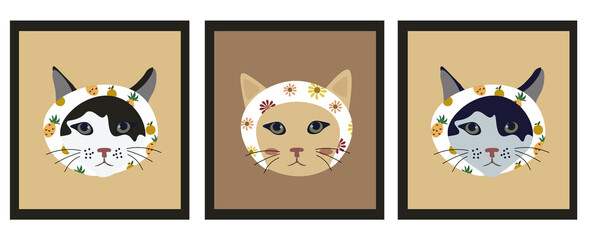 Cute cat vector ilustration,wall arts vector collection.Pattern design for wall framed prints, canvas prints, poster, home decor.