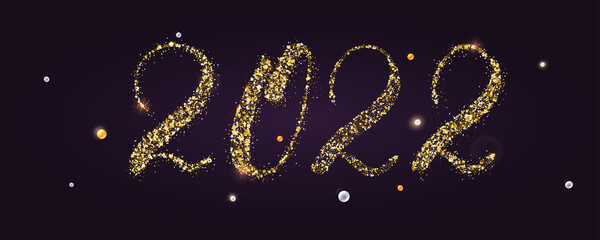 Fototapeta na wymiar 2022. Handwriting numbers with golden dust. Glittering text. Decorative vector illustration for New Year holiday