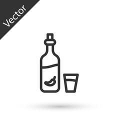 Grey line Vodka with pepper and glass icon isolated on white background. Ukrainian national alcohol. Vector