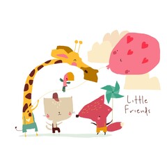 Birthday Card with Cute Animals celebrating Holiday