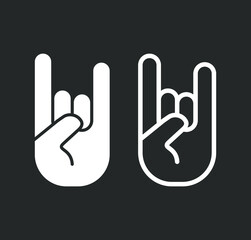 Rock hand gesture icon. Devil horns sign. Heavy metal music symbol. Mouse click cursor logo silhouette. Vector illustration image.