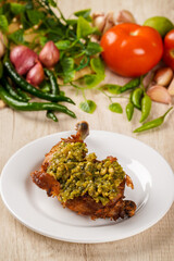 Fried Chicken with Sambal Lado Mudo or sambal Cabe Ijo. This is traditional cuisine from Padang, West Sumatra