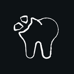 Cracked tooth, caries chalk icon. Dental services and therapy. Vector isolated black illustration.