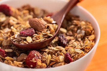 granola with nuts and dried fruit.