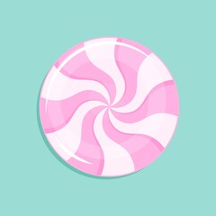 Illustration depicting a pink candy on a mint background. Vector illustration.