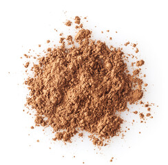 Heap of cacao powder isolated on white background
