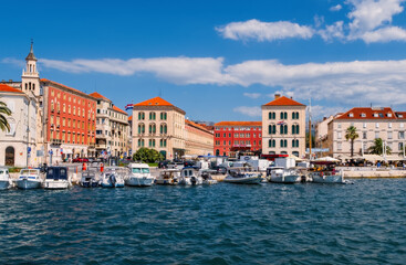 Palm waterfront of Split city, Dalmatia, Croatia. August 2020
