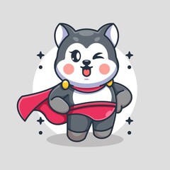 Cute husky dog super hero cartoon