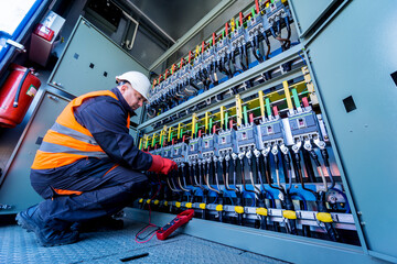 Checking the operating voltage levels of the solar panel switchgear compartment