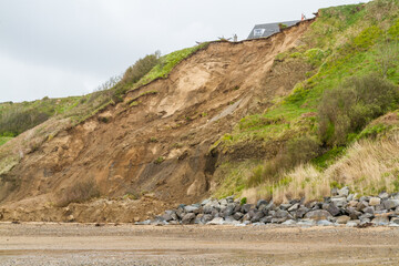 May 2021 aftermath of huge cliff landslip at Nefyn, Llyn Peninsula, Wales. - 435056187