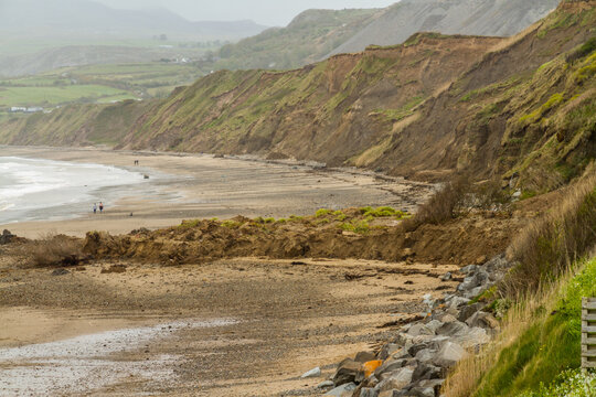 May 2021 aftermath of huge cliff landslip at Nefyn, Llyn Peninsula, Wales.