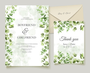 Watercolor eucalyptus wedding invitation card