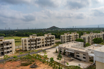 Close view of single floor building looking awesome with greenery tree plantation - 435058130