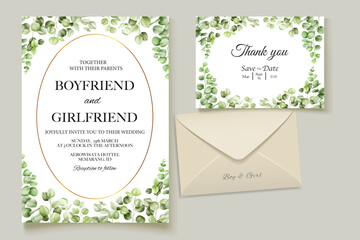 Watercolor eucalyptus wedding invitation card