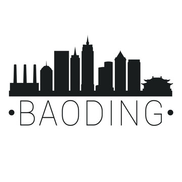 Baoding, Hebei, China City Skyline. Silhouette Illustration Clip Art. Travel Design Vector Landmark Famous Monuments.