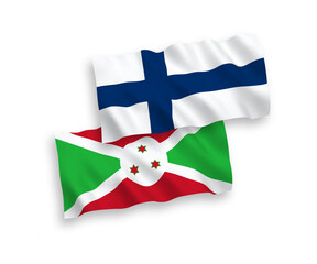 National vector fabric wave flags of Finland and Burundi isolated on white background. 1 to 2 proportion.