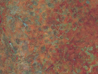 Oxidized metal surface texture in red-brown and green, grunge texture, can be used as abstract background