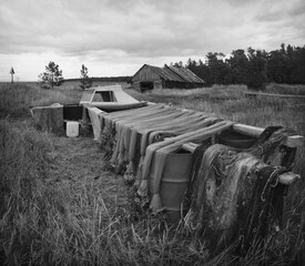 Obraz premium Fishing nets in the Novaya Sosnovaya tract on the northern coast of Bolshoy Solovetsky Island near the White Sea