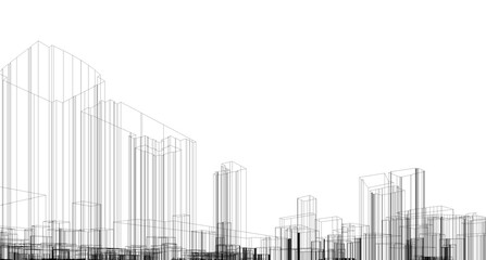 Obraz premium Cityscape Sketch. 3d render of city wireframe. illustration background of building.
