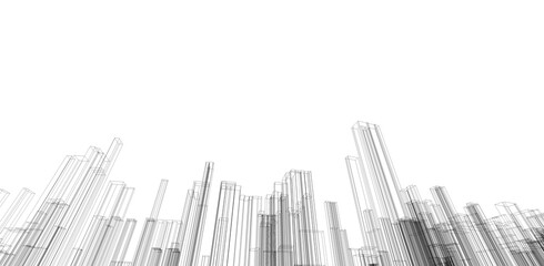 Fototapeta premium Cityscape Sketch. 3d render of city wireframe. illustration background of building.