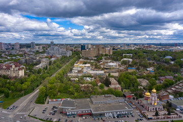 Aerial view of the Kharkov from a drone, city center and Klochkovskaya street districts