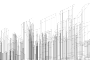 Cityscape Sketch. 3d render of city wireframe. illustration background of building.