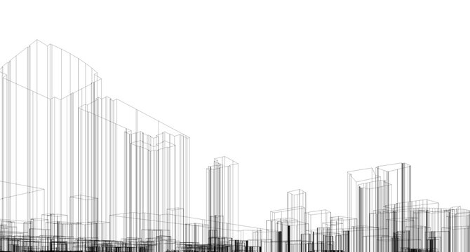 Cityscape Sketch. 3d render of city wireframe. illustration background of building.