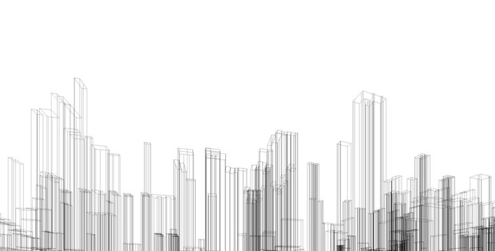 Cityscape Sketch. 3d render of city wireframe. illustration background of building.