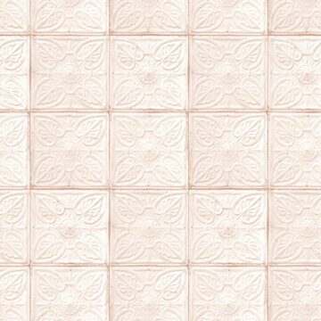 Worn weathered tin wall tile texture in blush pink