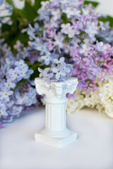 a bouquet of flowers on a pedestal. Lilac on a white background