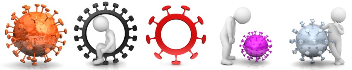 Covid 19 Coronavirus Covid-19 sign orange black red pink silver pandemic disease virus symbol warning icon sick infected sad broken uncertain stickman patient person 3d man rendering graphic
