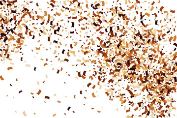 Coffee Color Confetti Isolated on White Background. Chocolate Shades Texture. Brown Particles. Digitally Generated Image. Vector Illustration, EPS 10.