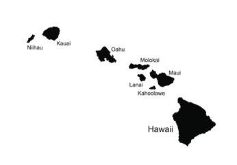 Hawaii vector map high detailed silhouette illustration isolated on white background.